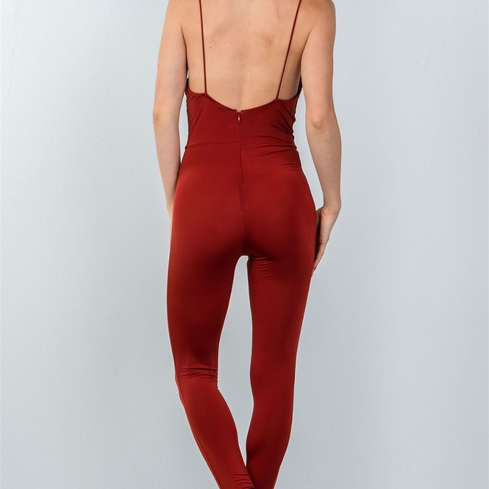 BEAUTIFUL LOW BACK COWL NECK BODYCON JUMPSUIT - Picture 3 of 5